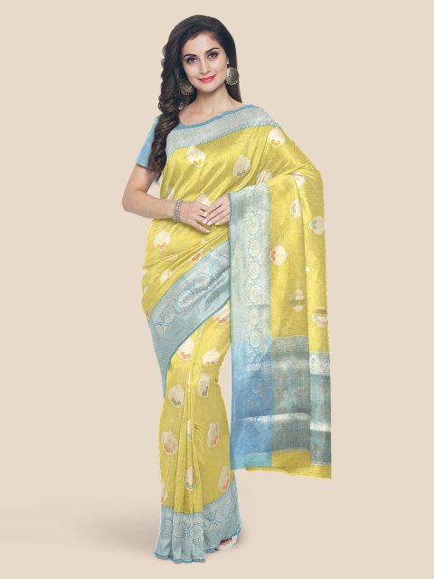 

KLM Fashion Mall Yellow Woven Design Zari Chanderi Saree