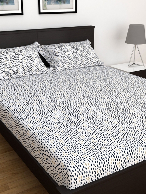 

Home Centre White & Navy Blue 150 TC King Bedsheet with 2 Pillow Covers