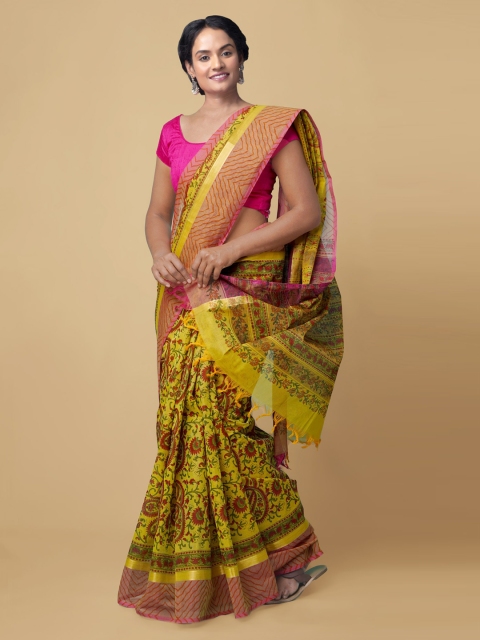 

Unnati Silks Yellow Ethnic Motifs Pure Cotton Mangalagiri Saree