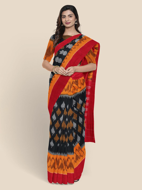 

KLM Fashion Mall Black & Red Cotton Blend Saree