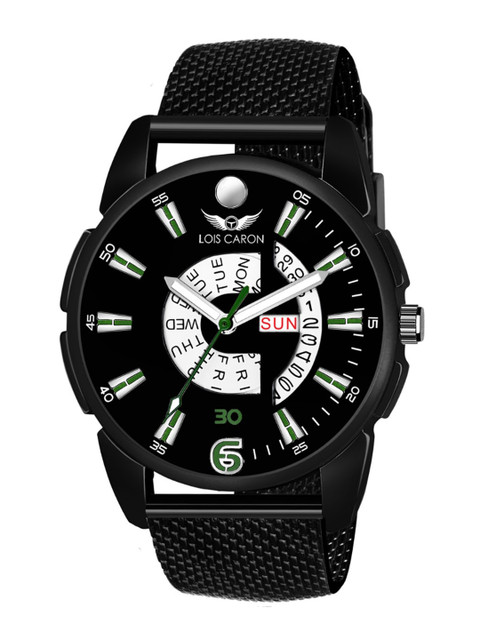 

LOIS CARON Men Black Patterned Dial Bracelet Style Straps Analogue Watch - MLC-8222