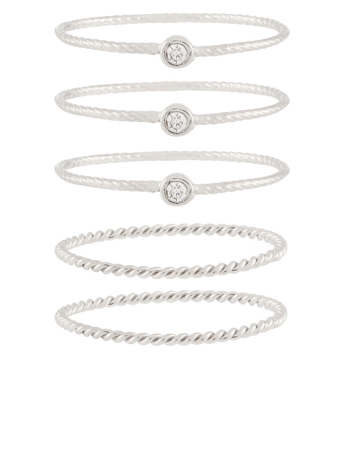 

Accessorize Set Of 5 Silver-Plated & White Crystal Studded Z PL Finger Rings