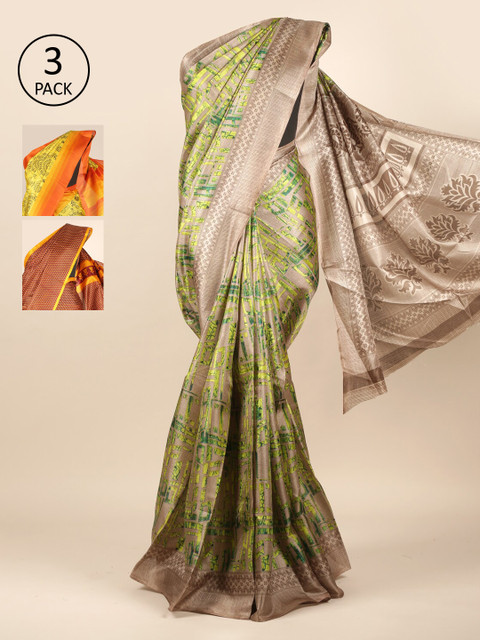 

Pothys Maroon & Yellow Pack of 3 Ethnic Motifs Jute Silk Sarees