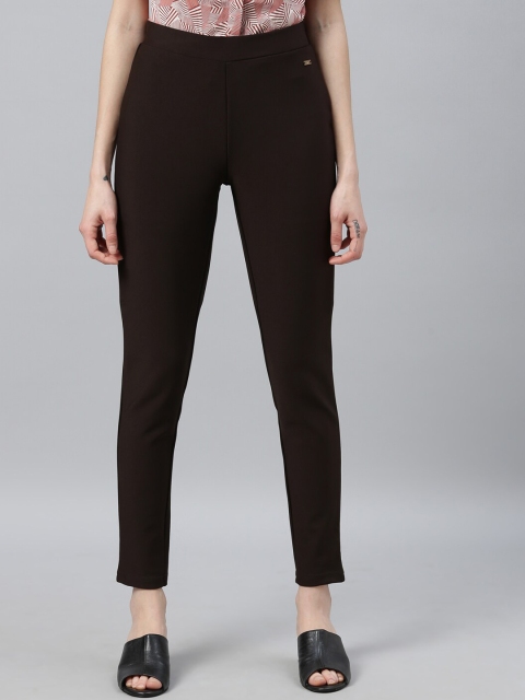 

Park Avenue Woman Women Brown Solid Slim-Fit Treggings