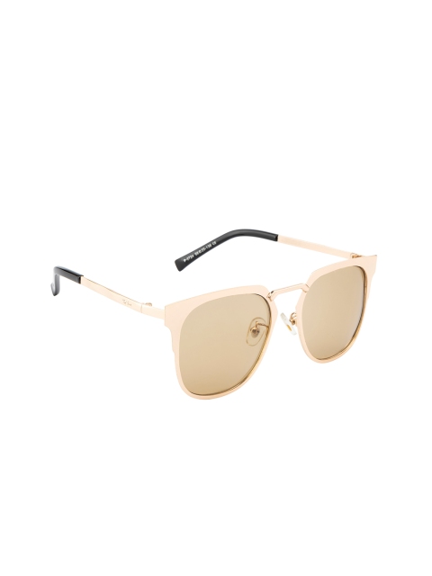 

Ted Smith Unisex Brown Lens & Gold-Toned Square Sunglasses with UV Protected Lens TS-724S, Beige