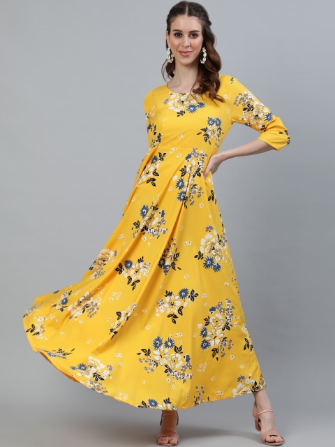 

AASI - HOUSE OF NAYO Yellow Floral Crepe Maxi Dress