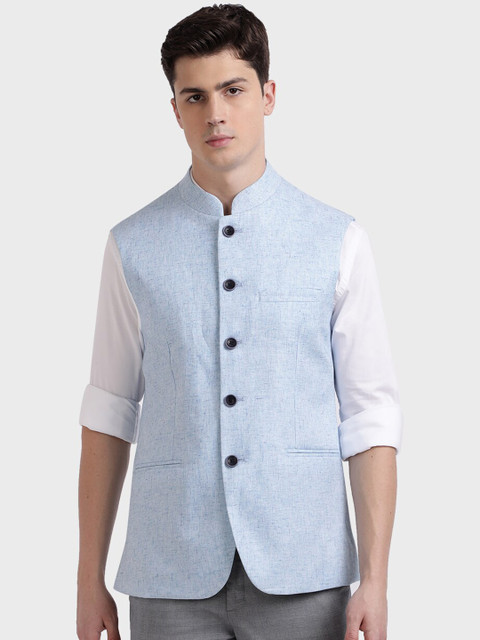 

ColorPlus Men Blue Self-Design Woven Nehru Jacket
