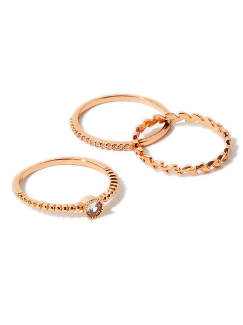 

Accessorize Set Of 3 Gold-Plated White Crystal-Studded Finger Rings