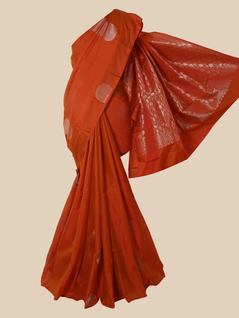 

Pothys Orange & Silver-Toned Woven Design Zari Silk Cotton Saree
