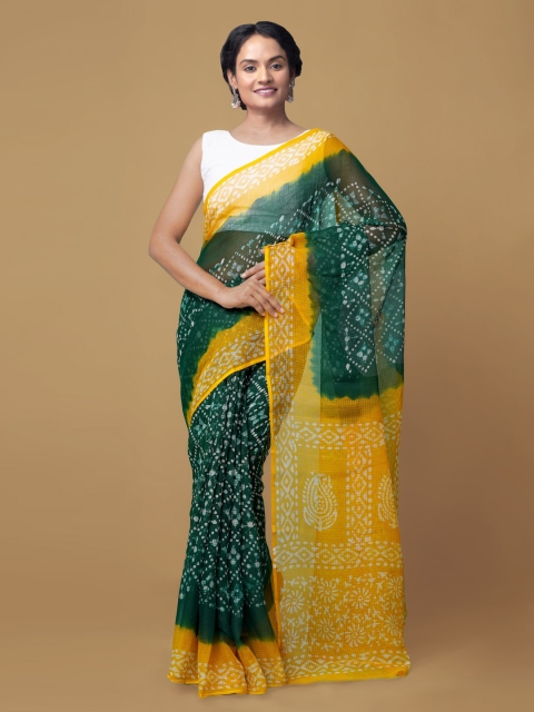 

Unnati Silks Green Batik Pure Cotton Handloom Kota Saree