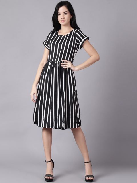 

AASI - HOUSE OF NAYO Black & White Striped Crepe Dress
