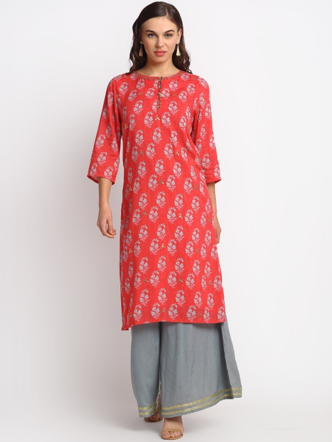 

REME Women Red & Grey Ethnic Motifs Printed Kurta with Palazzos