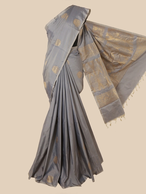 

Pothys Grey & Gold-Toned Ethnic Motifs Zari Silk Cotton Saree