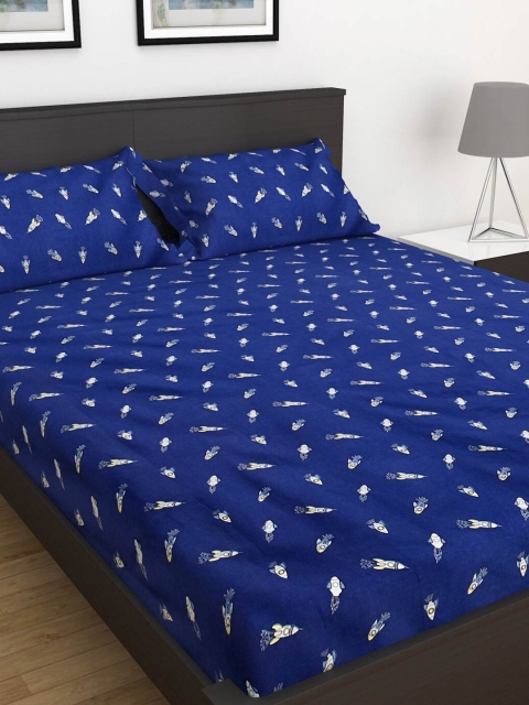 

Home Centre Blue Printed Flat 150 TC Cotton King Bedsheet with 2 Pillow Covers