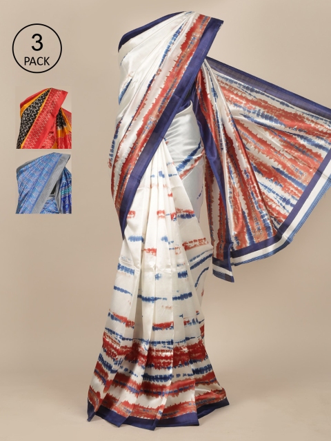 

Pothys Pack Of 3 Jute Silk Sarees, Cream