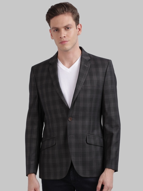 

Parx Men Grey & Black Checked Single-Breasted Formal Blazer