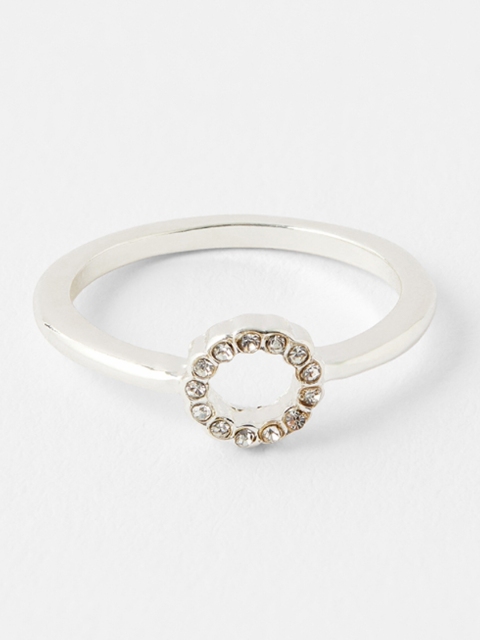 

Accessorize Silver-Plated White Crystal-Studded Finger Ring, Gold
