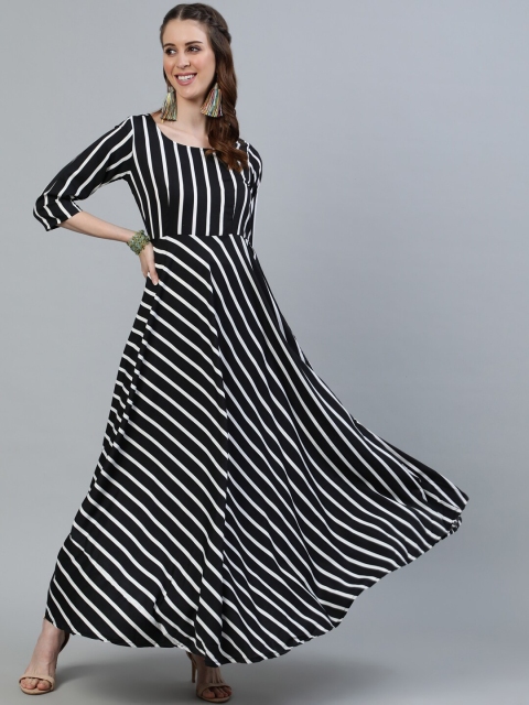 

AASI - HOUSE OF NAYO Black & White Striped Crepe Maxi Dress