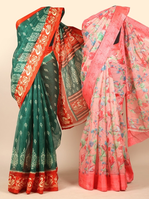 

Pothys Green Pack Of 2 Floral Jute Silk Saree