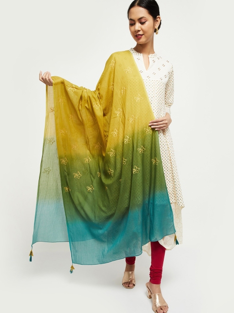 max Yellow & Blue Printed Pure Cotton Dupatta