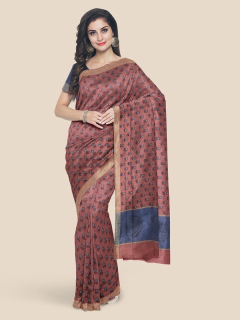 

KLM Fashion Mall Brown Ethnic Motifs Zari Linen Blend Saree