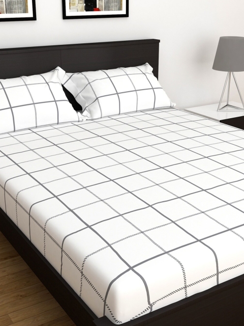 

Home Centre White & Grey Striped 150 TC King Bedsheet with 2 Pillow Covers