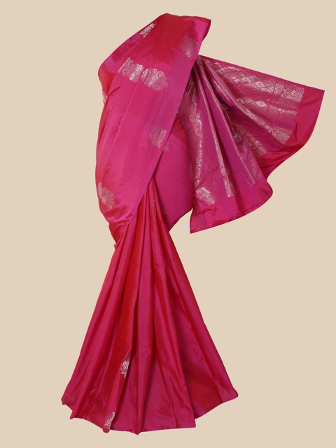 

Pothys Pink & Silver-Toned Woven Design Zari Silk Cotton Saree
