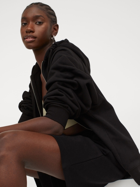 

H&M Women Black Solid Sweatshirt Shorts