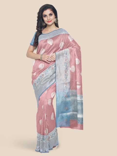 

KLM Fashion Mall Pink Chanderi Saree