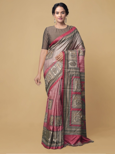 

Unnati Silks Brown & Red Ethnic Motifs Art Silk Patola Saree