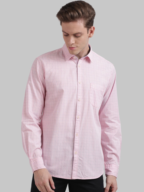 

Parx Men Pink Slim Fit Checked Cotton Casual Shirt