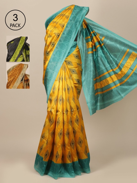 

Pothys Pack Of 3 Jute Silk Sarees, Yellow
