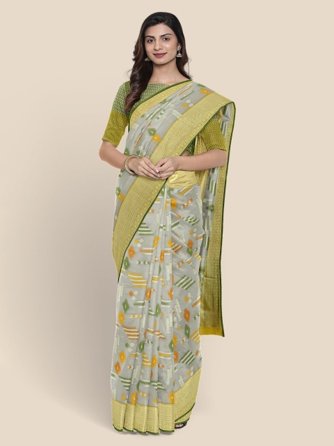 

KLM Fashion Mall Silver Silk Blend Banarasi Saree