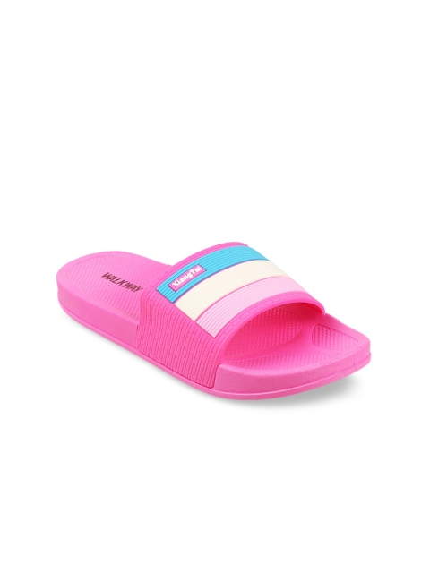 

WALKWAY Women Pink Striped Rubber Sliders