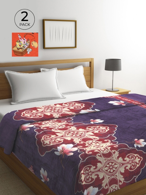 

KLOTTHE Purple & Maroon Set of 2 Ethnic Motifs AC Room 300 GSM Double Bed Comforter