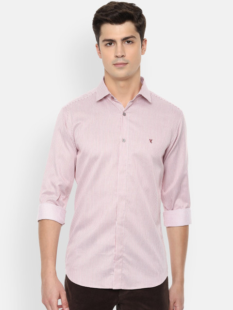 

V Dot Men Pink Slim Fit Checked Casual Shirt