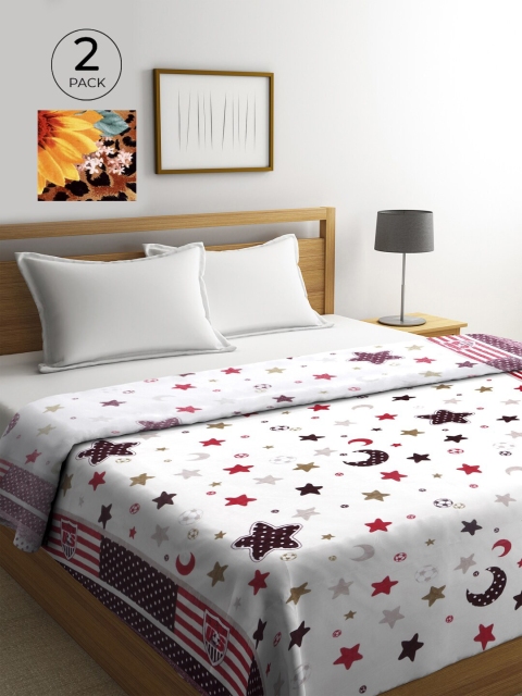

KLOTTHE White & Brown Set of 2 Floral AC Room 300 GSM Double Bed Comforter