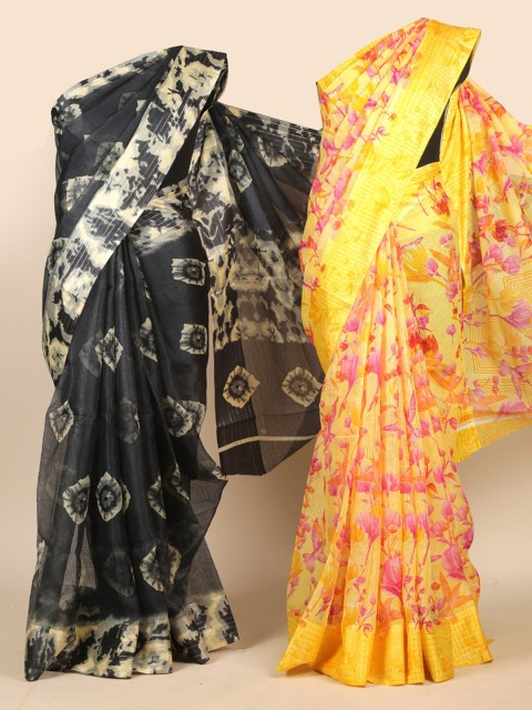 

Pothys Pack Of 2 Black & Yellow Jute Silk Saree