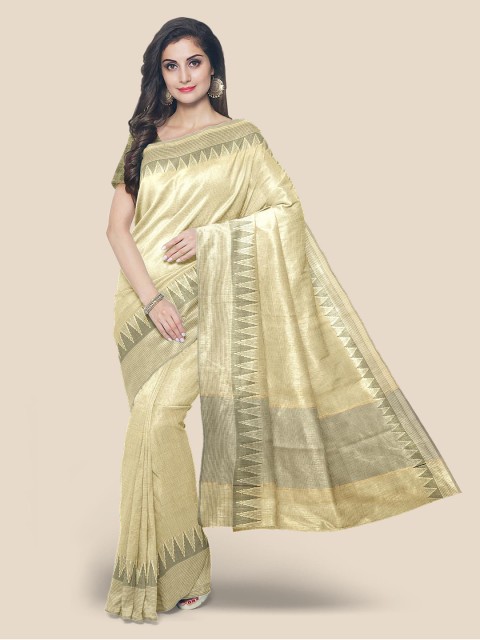 

KLM Fashion Mall Cream Striped Zari Saree