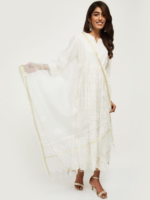 

max White & Gold-Toned Embroidered Dupatta with Zari