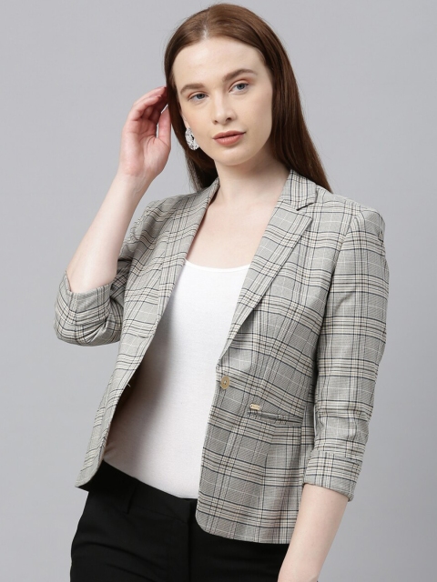 

Park Avenue Woman Women Beige & Black Checked Single-Breasted Formal Blazer