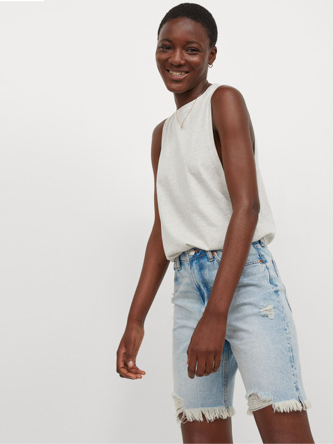 

H&M Women Blue Solid Bermuda Denim Shorts