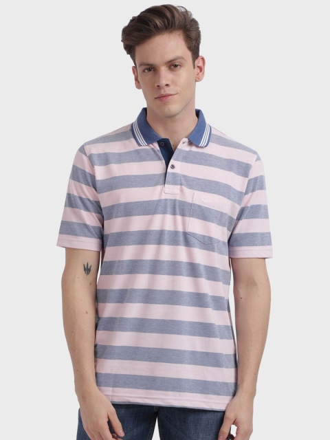 

ColorPlus Men Pink & Blue Striped Polo Collar T-shirt