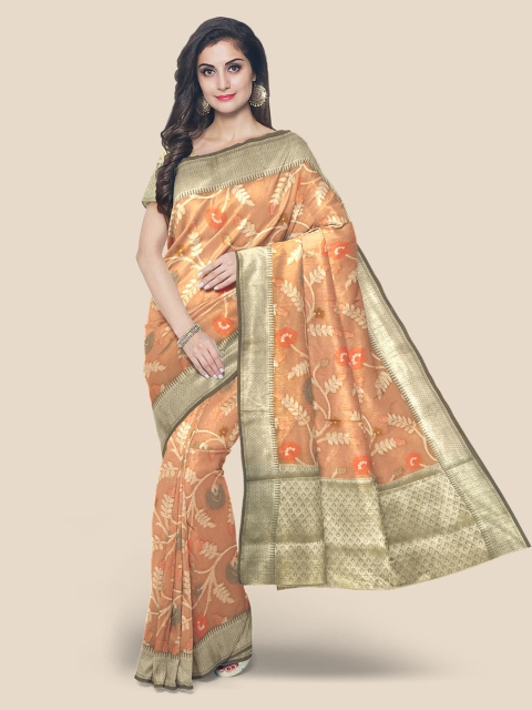 

KLM Fashion Mall Peach Checked Zari Silk Blend Saree