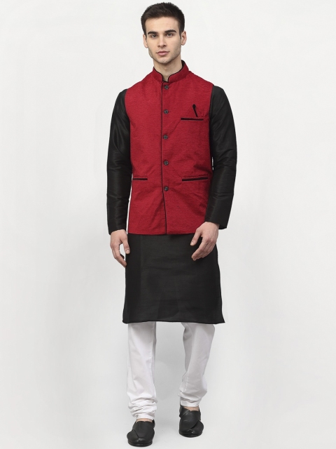 

Jompers Men Black Dupion Silk Kurta with Churidar