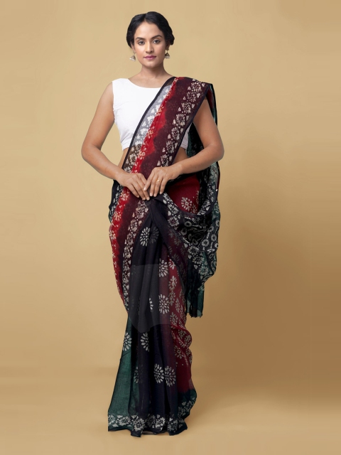

Unnati Silks Red Batik Pure Cotton Heavy Work Kota Saree