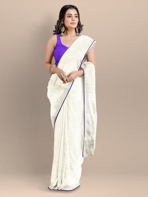 

BharatSthali White Pure Cotton Mangalagiri Saree