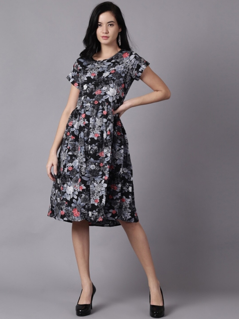 

AASI - HOUSE OF NAYO Black & Grey Floral Crepe Dress