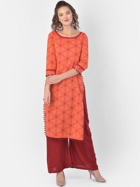 

Ojjasvi Women Orange Ethnic Motifs Printed Kurta