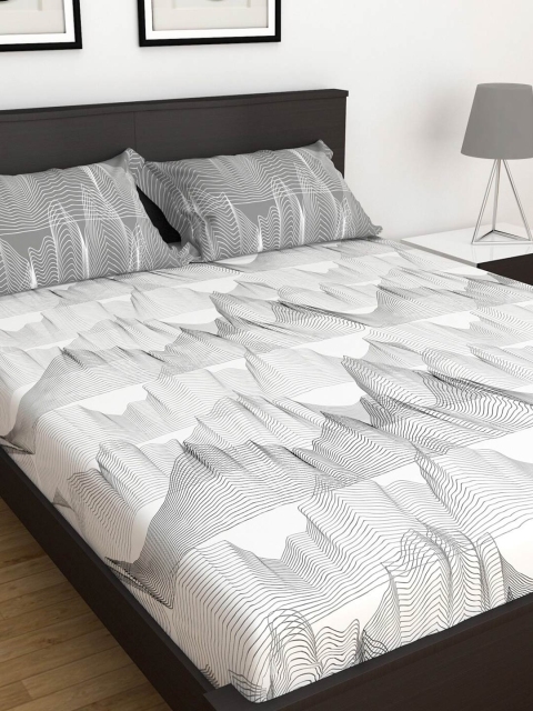 

Home Centre White & Grey 144 TC King Bedsheet with 2 Pillow Covers